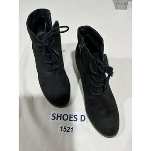 Womans American Ara-baylie 7m Black Suede Wedge Bootie Lace Up Side Zip